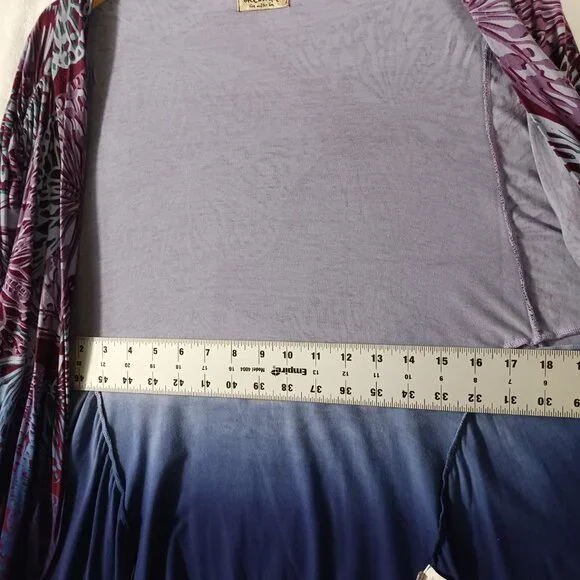 One World, Large, Butterfly Print Wrap, Ruched Sleeves, Blue/Purple/Maroon, Boho - Picture 11 of 16